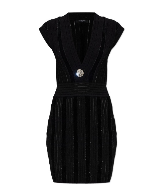Balmain Sequin Dress In Black