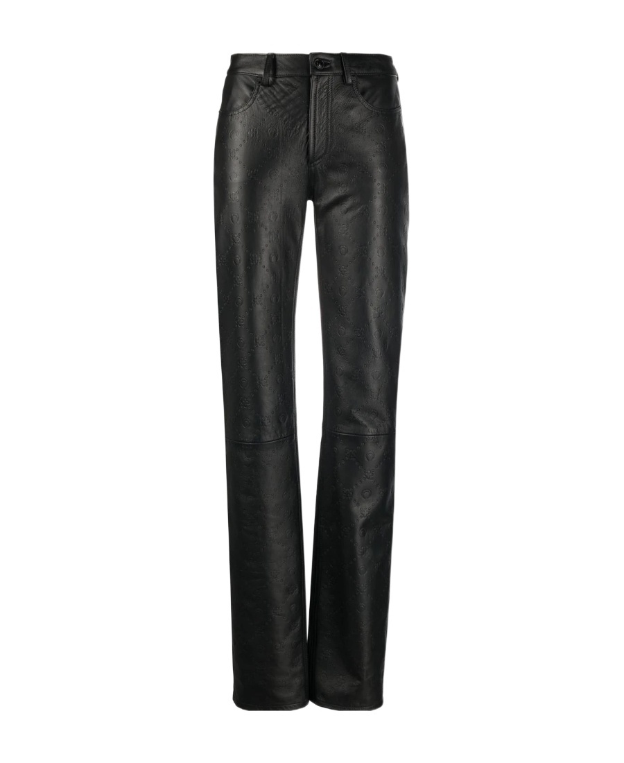 Marine Serre All-over Embossed-logo Leather Trousers In Black