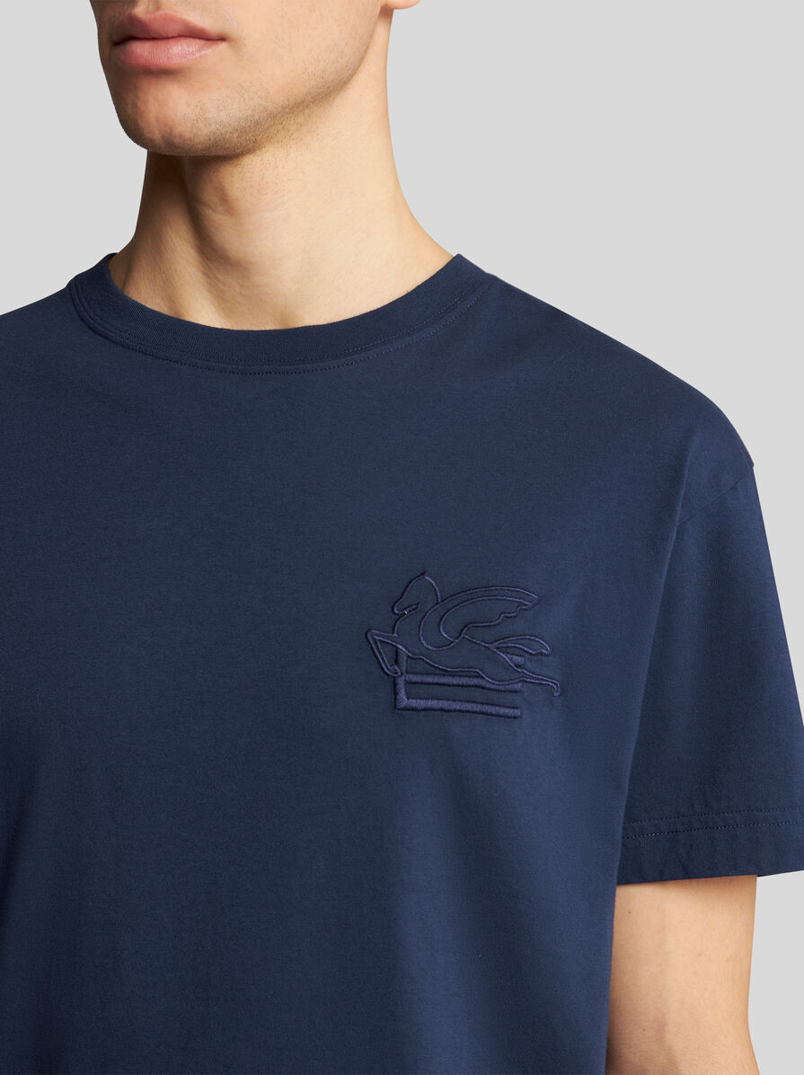 Etro Men T-shirt With Pegasus Embroidery In Blue