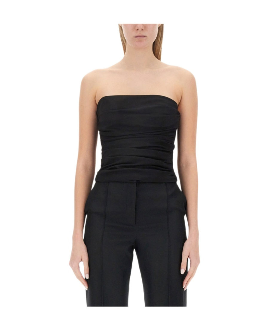 Moschino Draped Ruched Strapless Fitted Top In Black