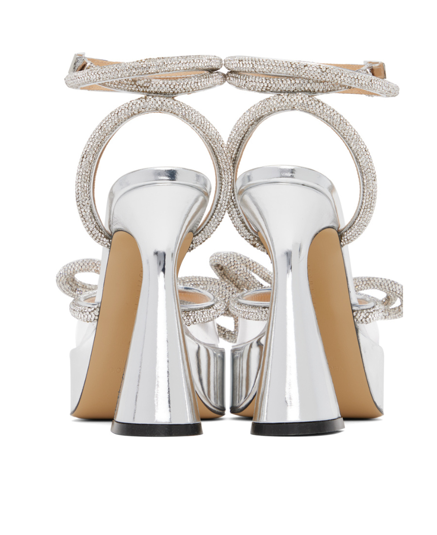 Mach&mach Silver Double Bow Platform Heels In White