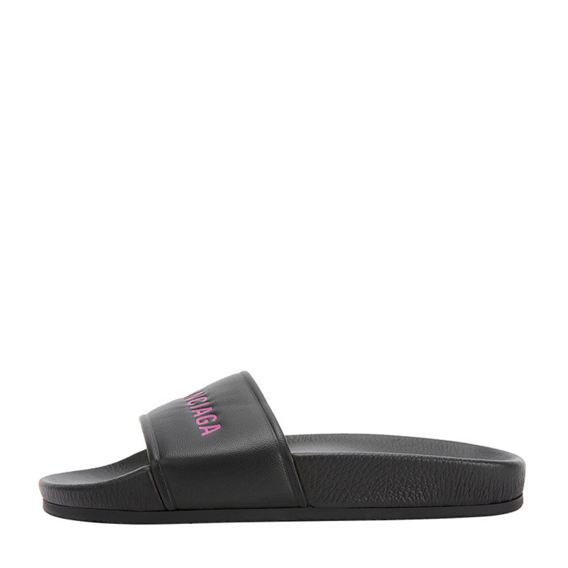 Balenciaga Smooth Rubber Logo Pool Sliders In Black