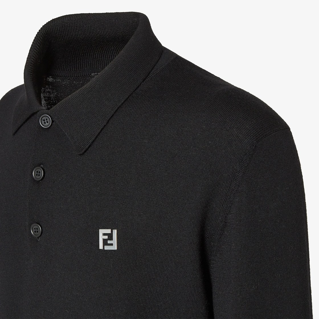 Fendi Black Wool Polo Shirt In Black