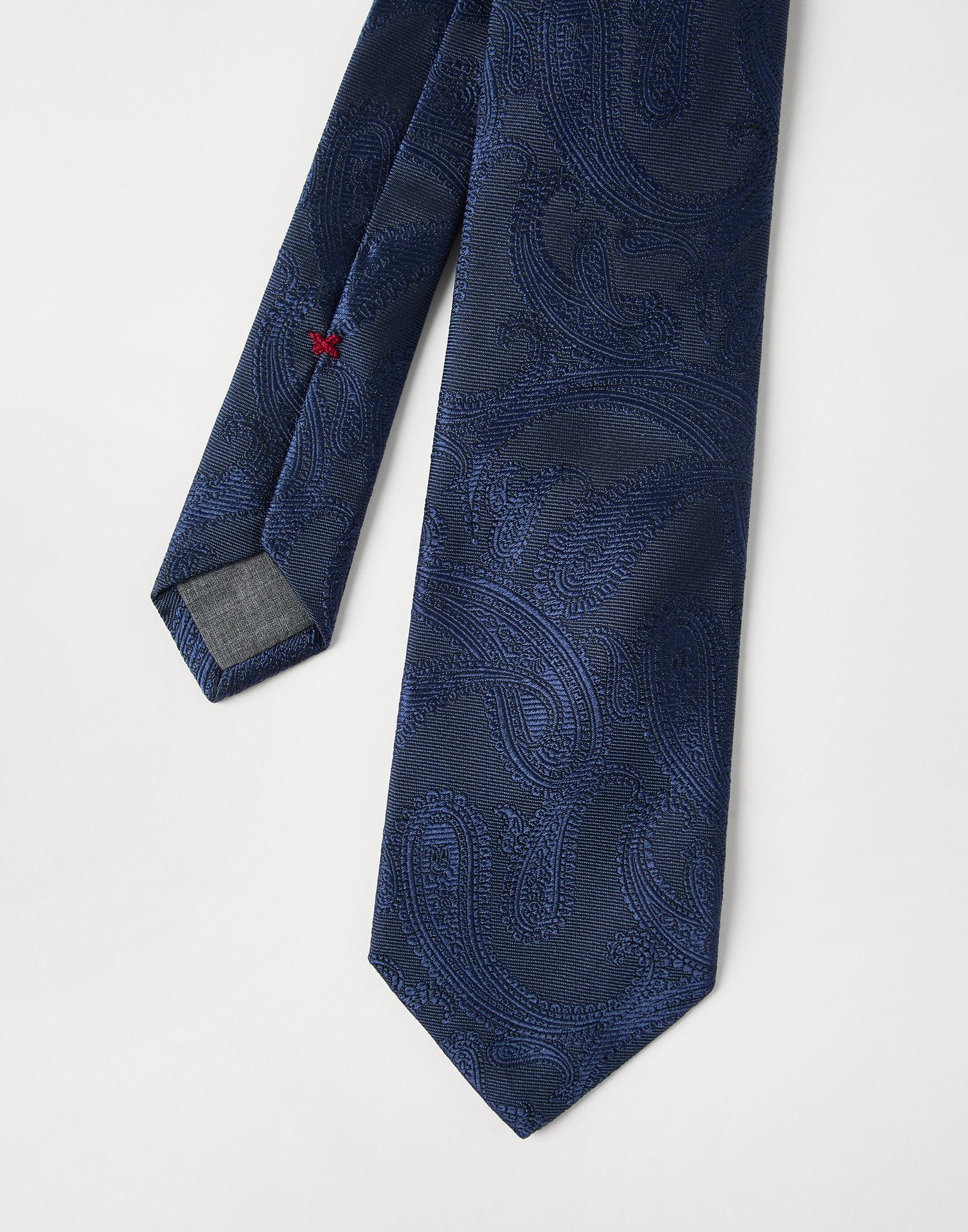 Brunello Cucinelli Silk Tie With Pattern In Blue