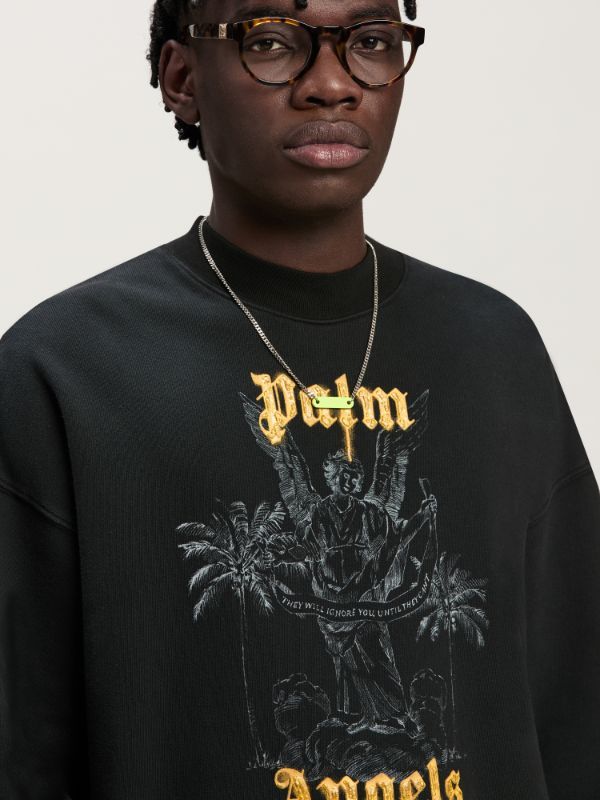 Palm Angels Logo Printed Crewneck Sweatshirt In Black