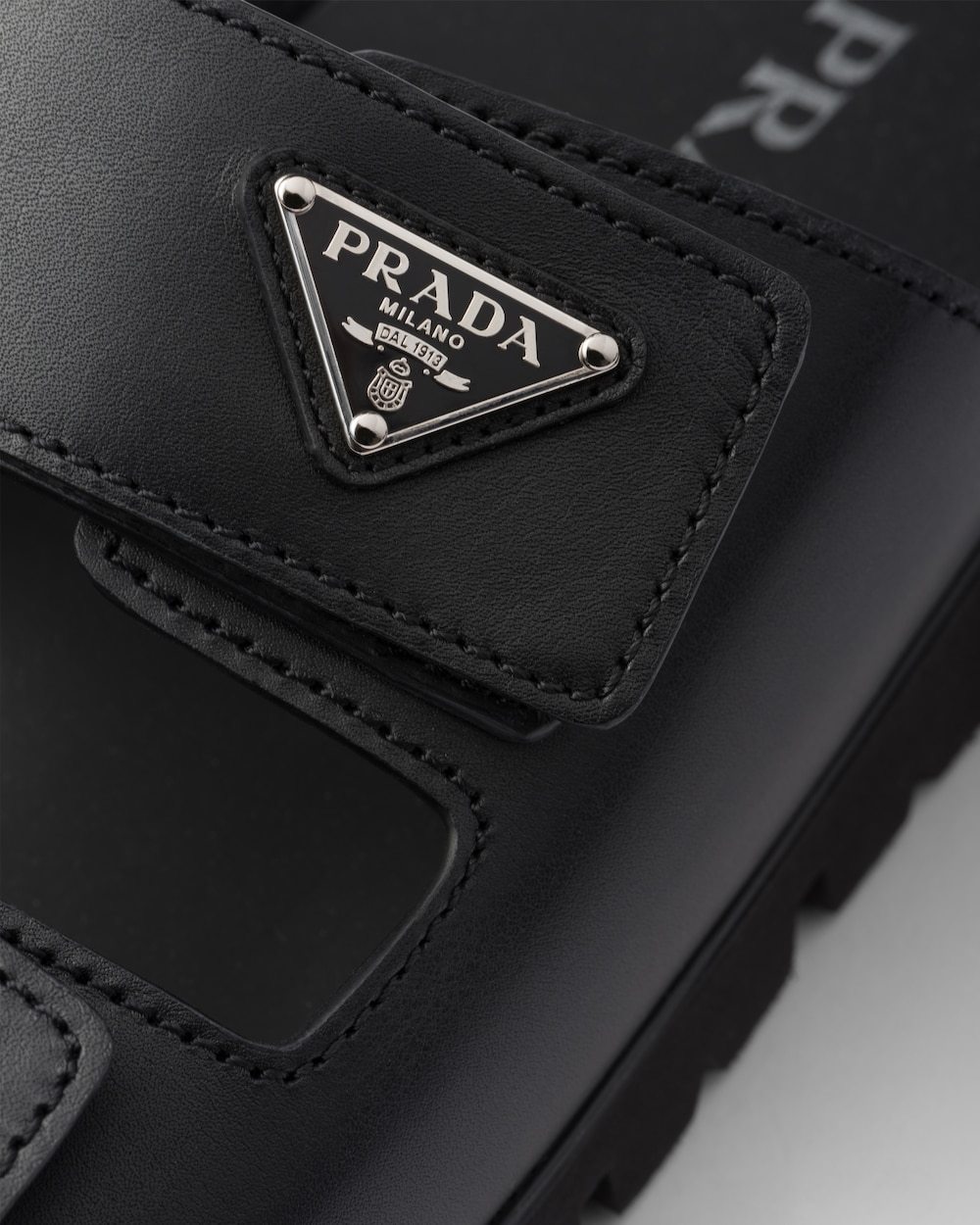 Prada Men Logo Plaque Leather Slides In Black