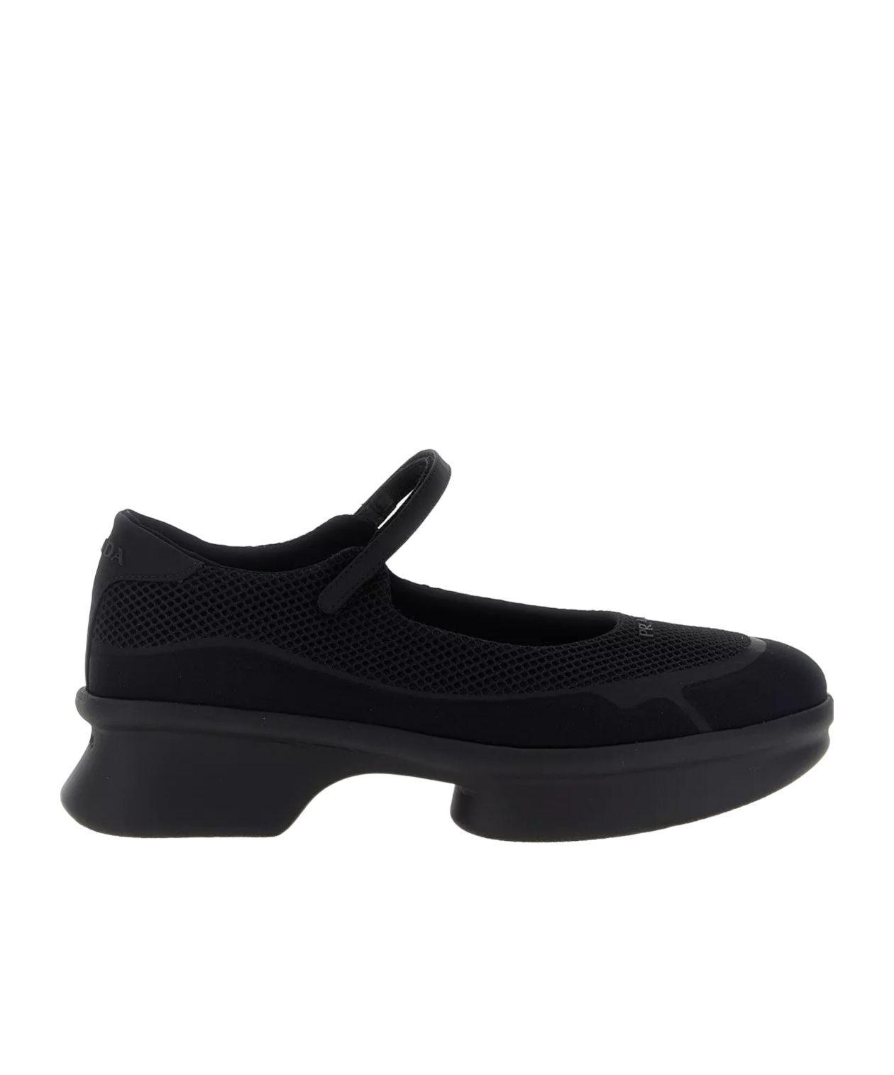 Prada Mesh Upper Round Toe Rubber Sole Ballerinas In Black