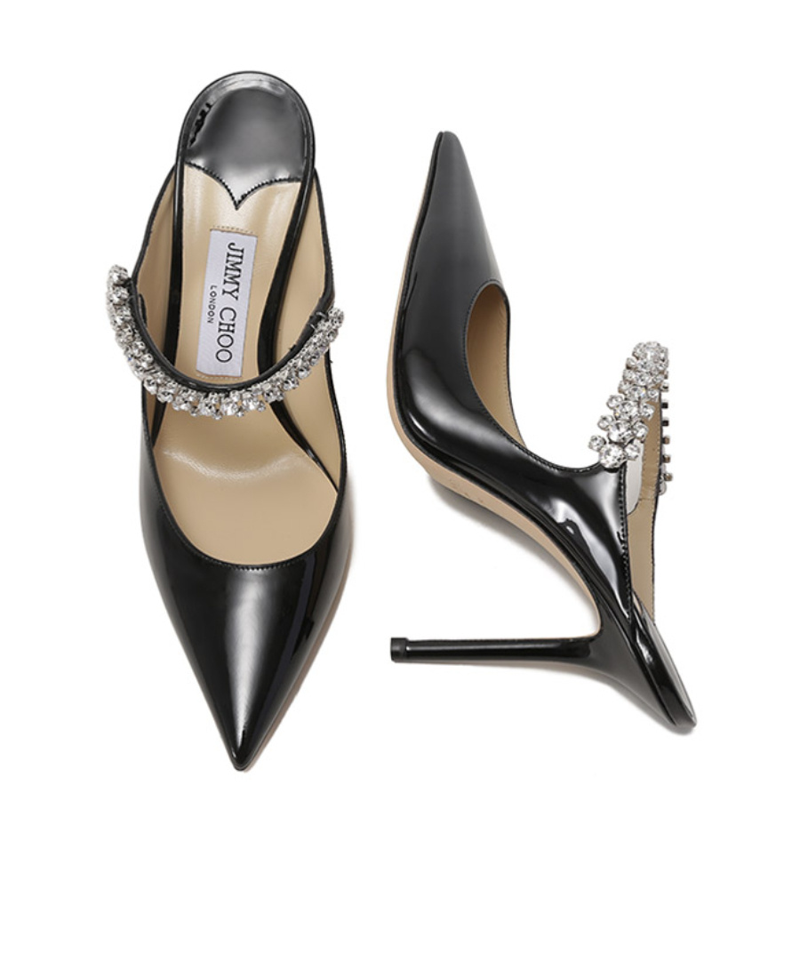Jimmy Choo Crystal Strap Embellished Mules With 10cm Heel In Black