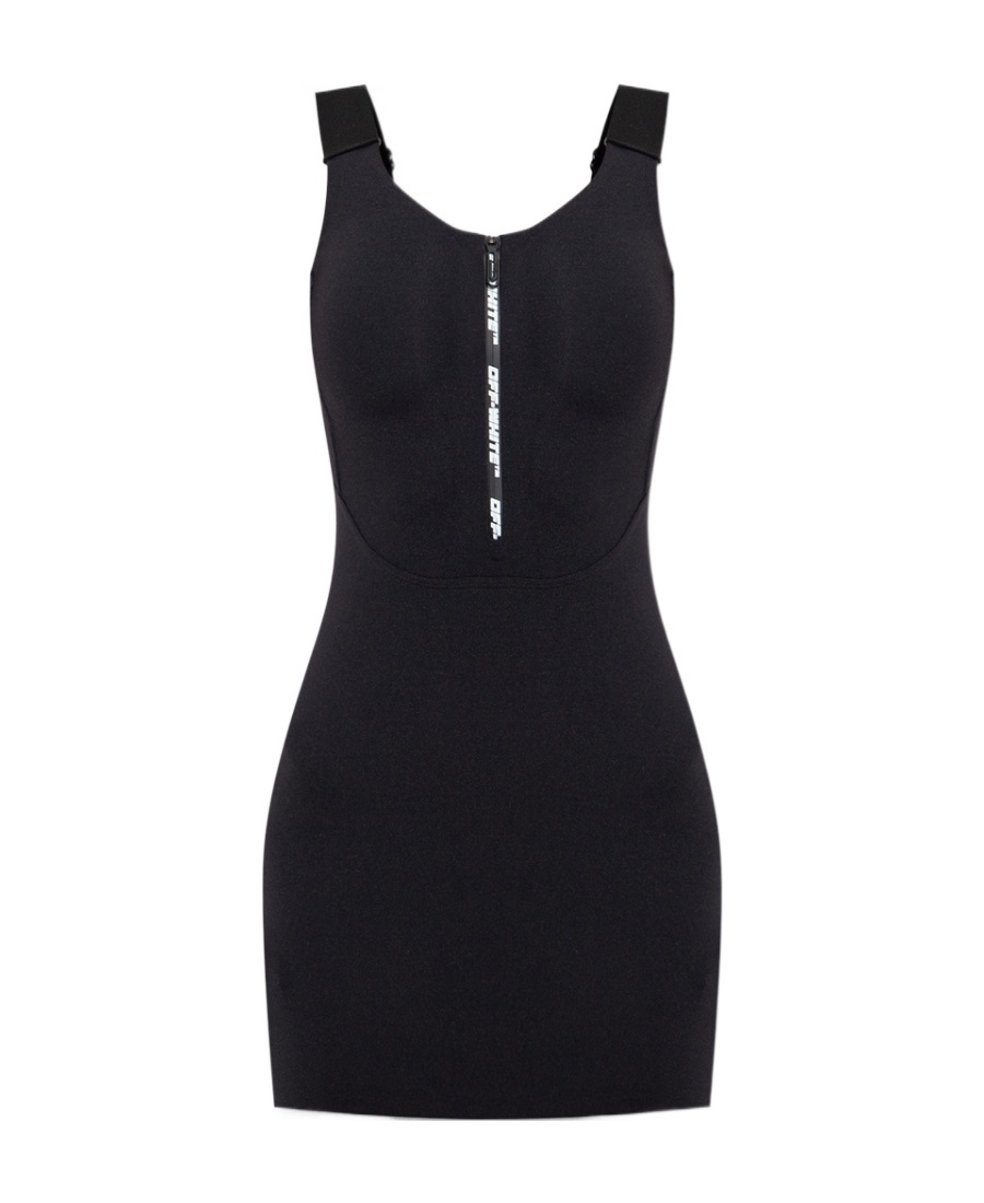 Off-white Logo-zip Minidress In Black