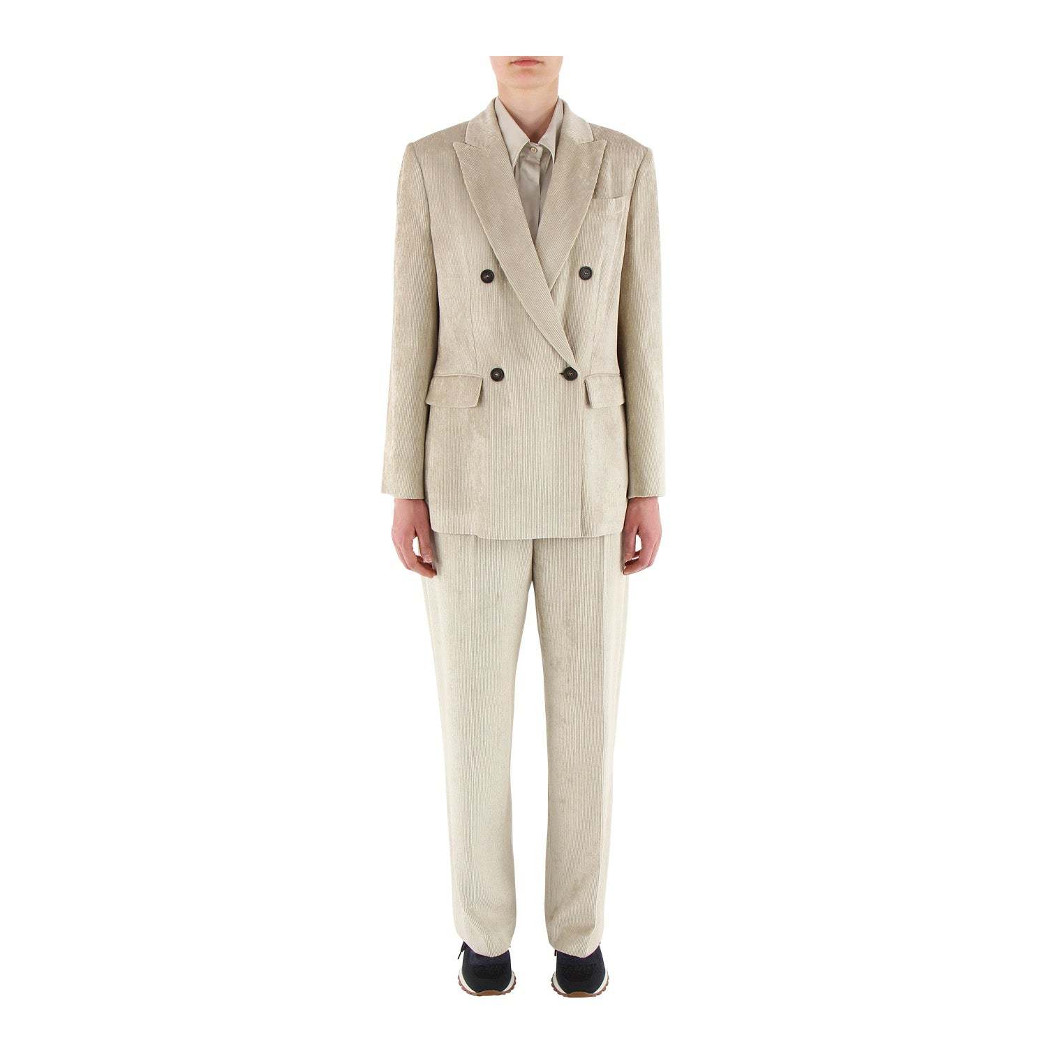 Brunello Cucinelli Double-breasted Corduroy Blazer In Nude