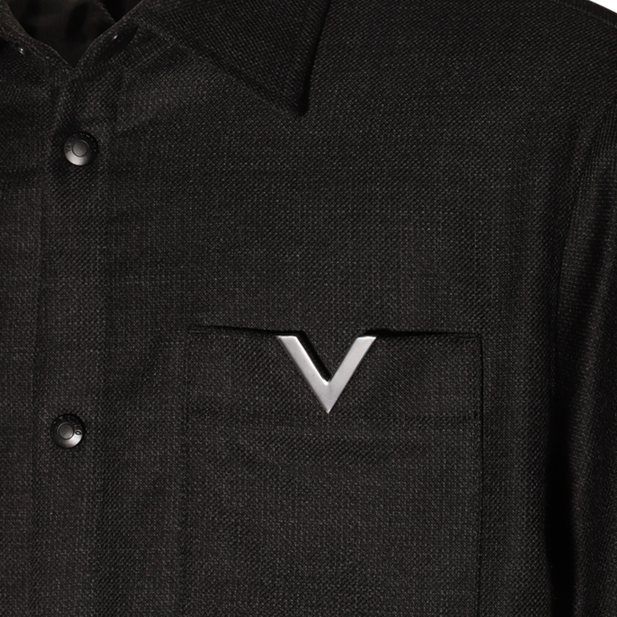 Valentino Virgin Wool Jacket With Metal V-detail In Black