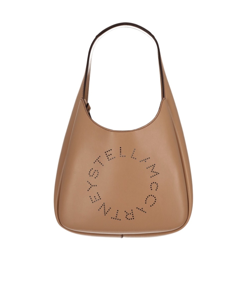 Stella Mccartney Logo Perforated Small Hobo Bag In Brown