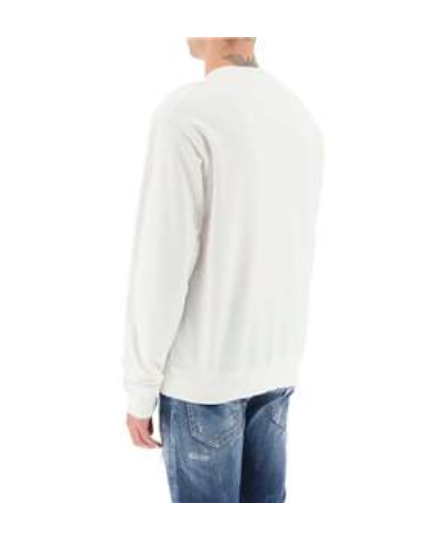 Dsquared2 Ribbed Crew-neck Cotton Sweatshirt With Long Sleeves In White