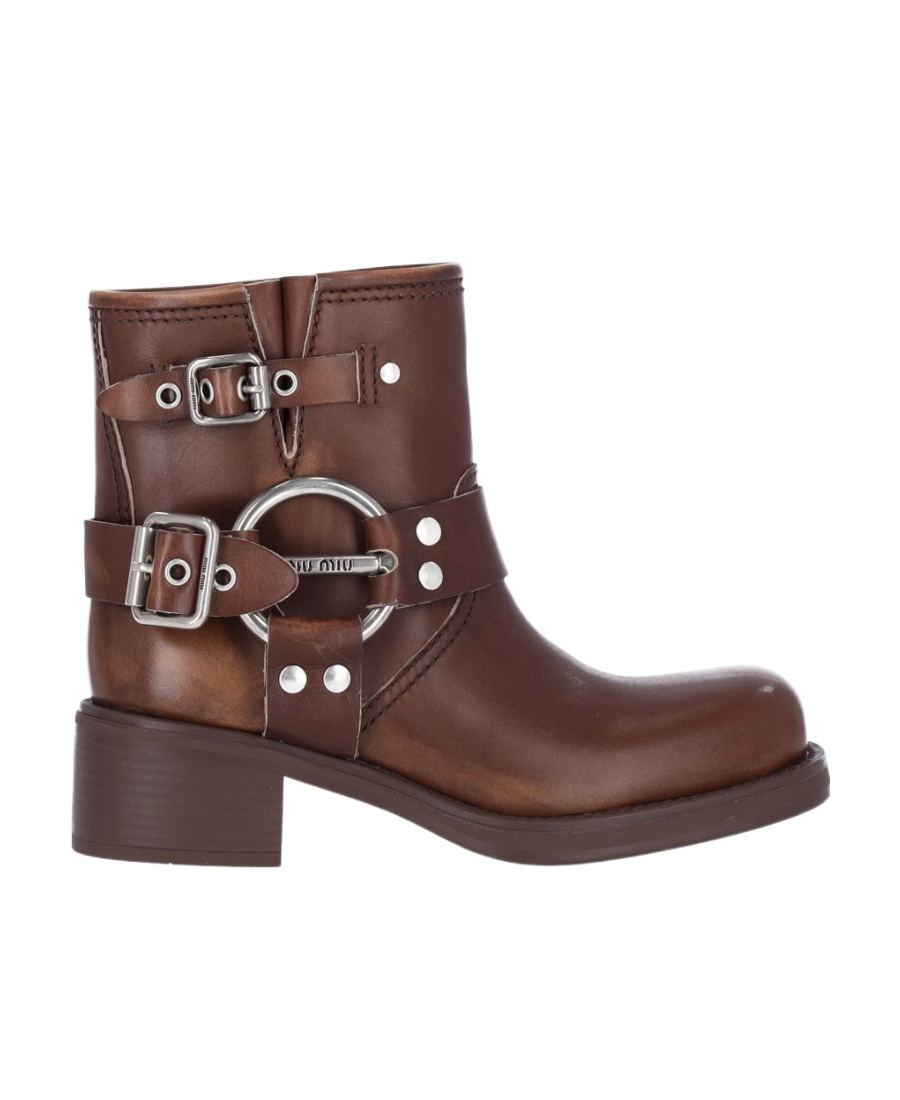 Miu Miu Round-head Short Boots In Red