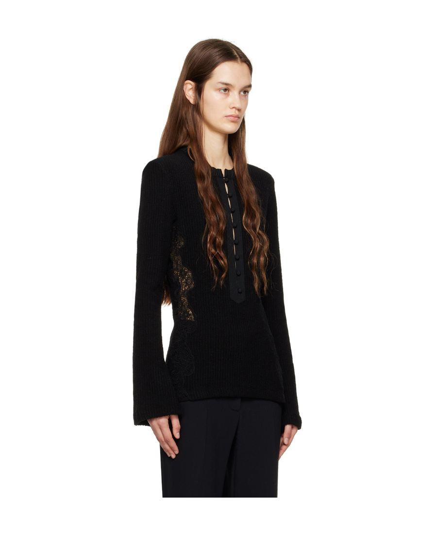 Shop Chloé Flared-sleeve Ribbed-knit Top In Black