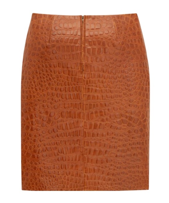 Saint Laurent Pencil Skirt In Crocodile-embossed Leather In Brown