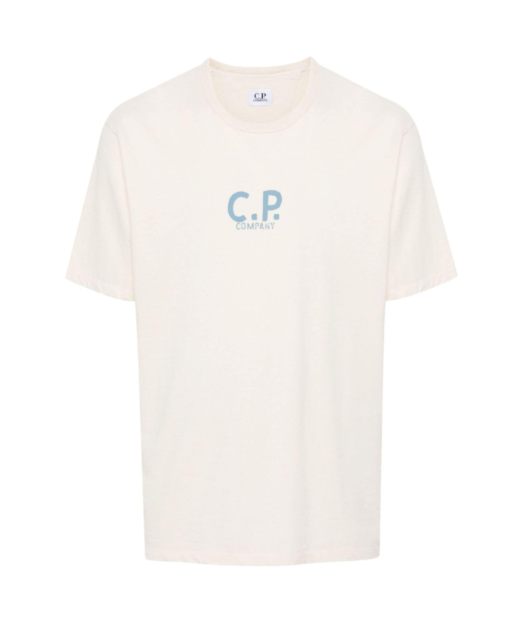 C.p. Company Men Beige T-shirt With Print On The Back In White