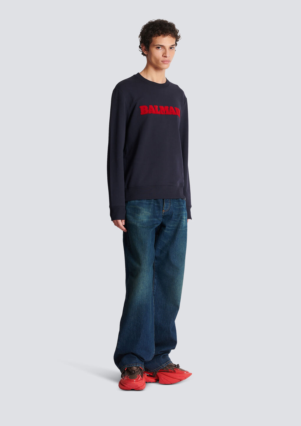 Balmain Navy Retro Flocked Sweatshirt In Black