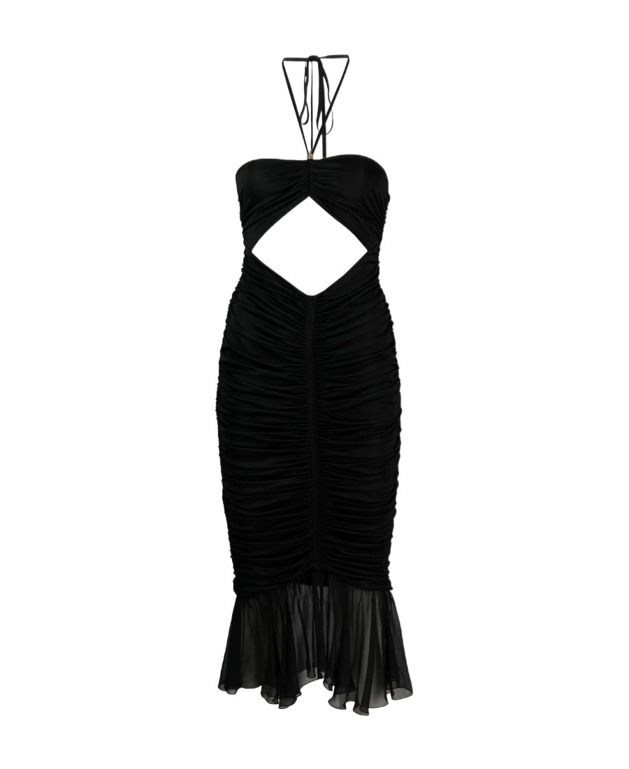 Blumarine Cut-out Pleated Midi Dress In Black