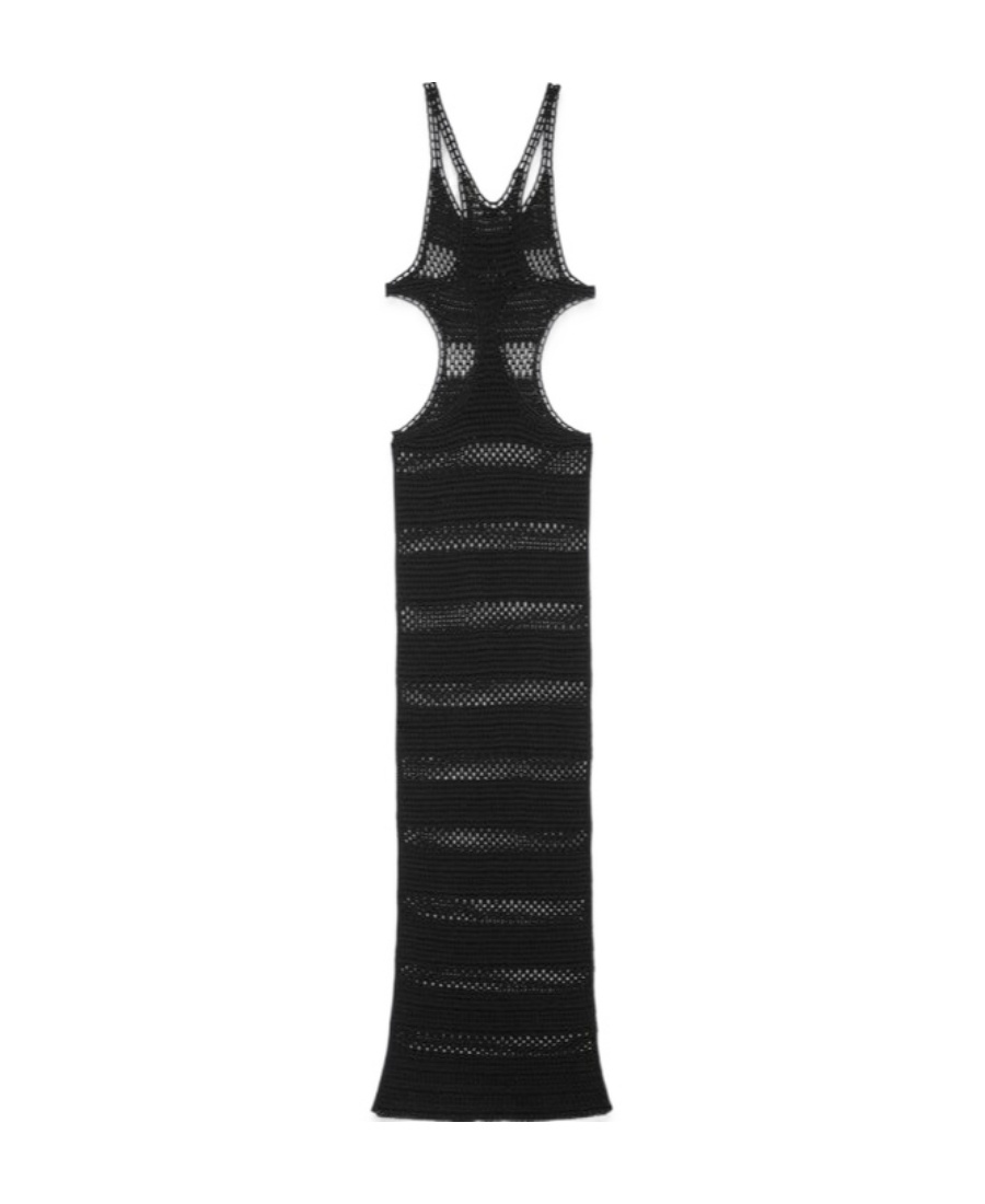 Saint Laurent Cut-out Striped Crochet Maxi Dress In Black