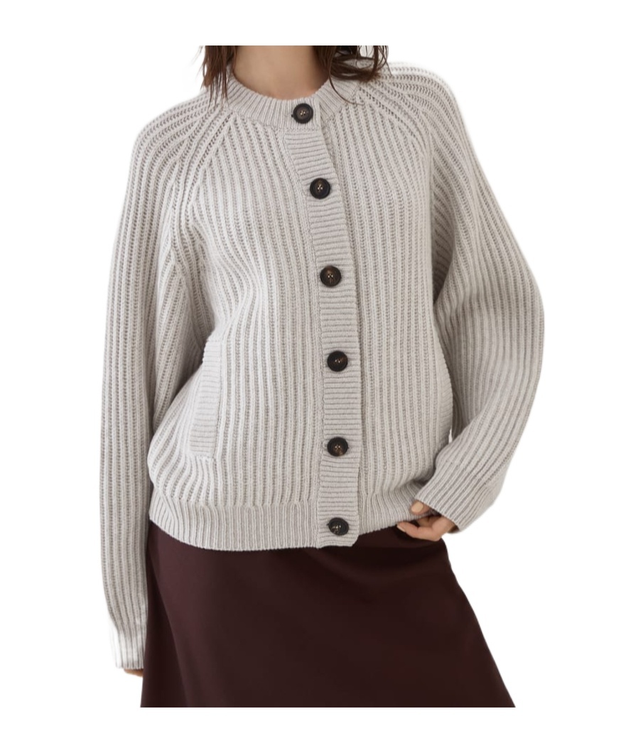 Brunello Cucinelli Cashmere Feather Yarn Cardigan In Gray