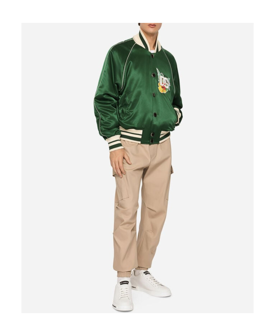 Dolce & Gabbana Green Floral Dg Logo Full Zip Bomber Jacket In Green