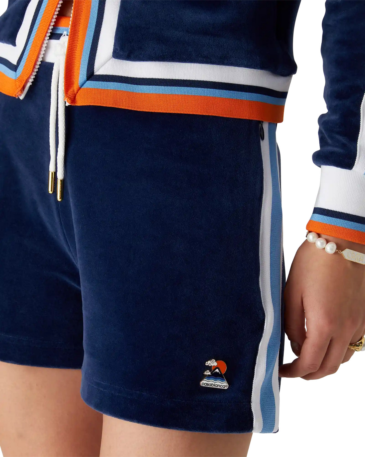 Casablanca Montagne Velvet Shorts With Side Stripe In Blue