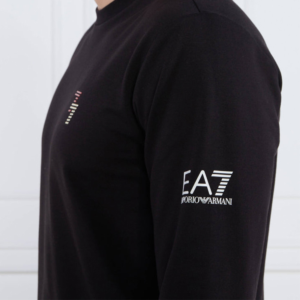 Ea7 Round Collar Long Sleeve Sweater In Black