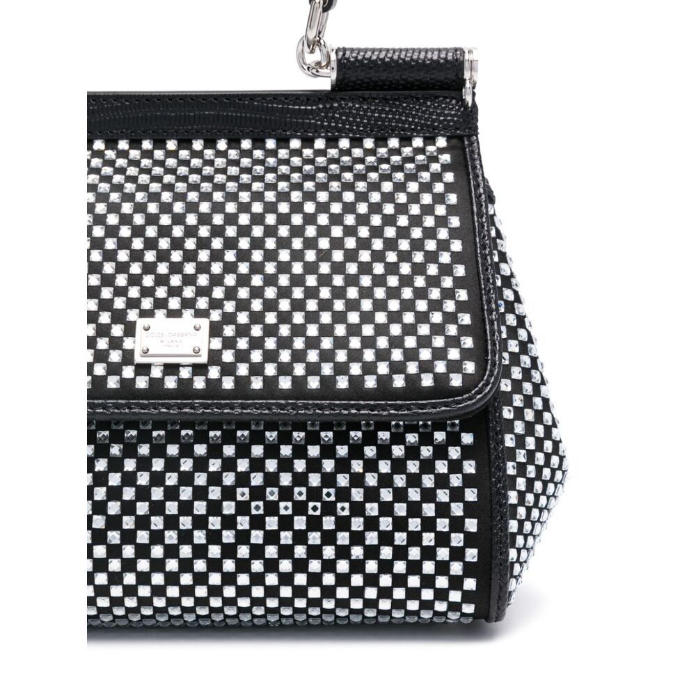Dolce & Gabbana Sicily Medium Handbag With Crystals In Black