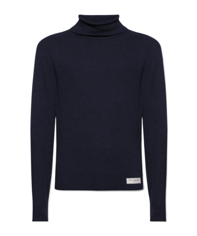 Balmain Pb Wool Turtleneck Sweater In Black
