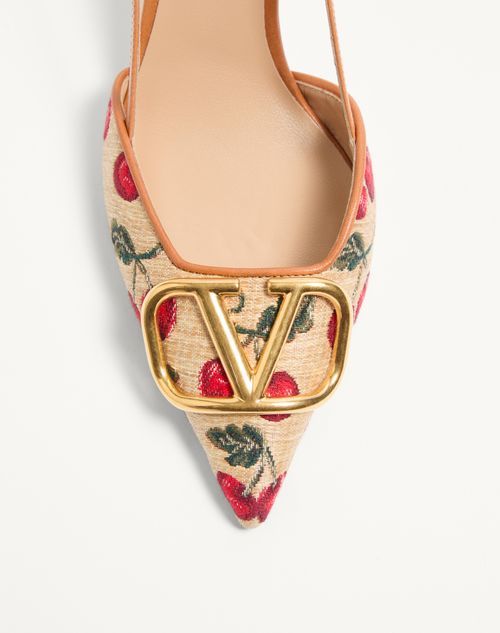 Valentino Garavani Embroidered Raffia Vlogo Signature Pumps In Nude