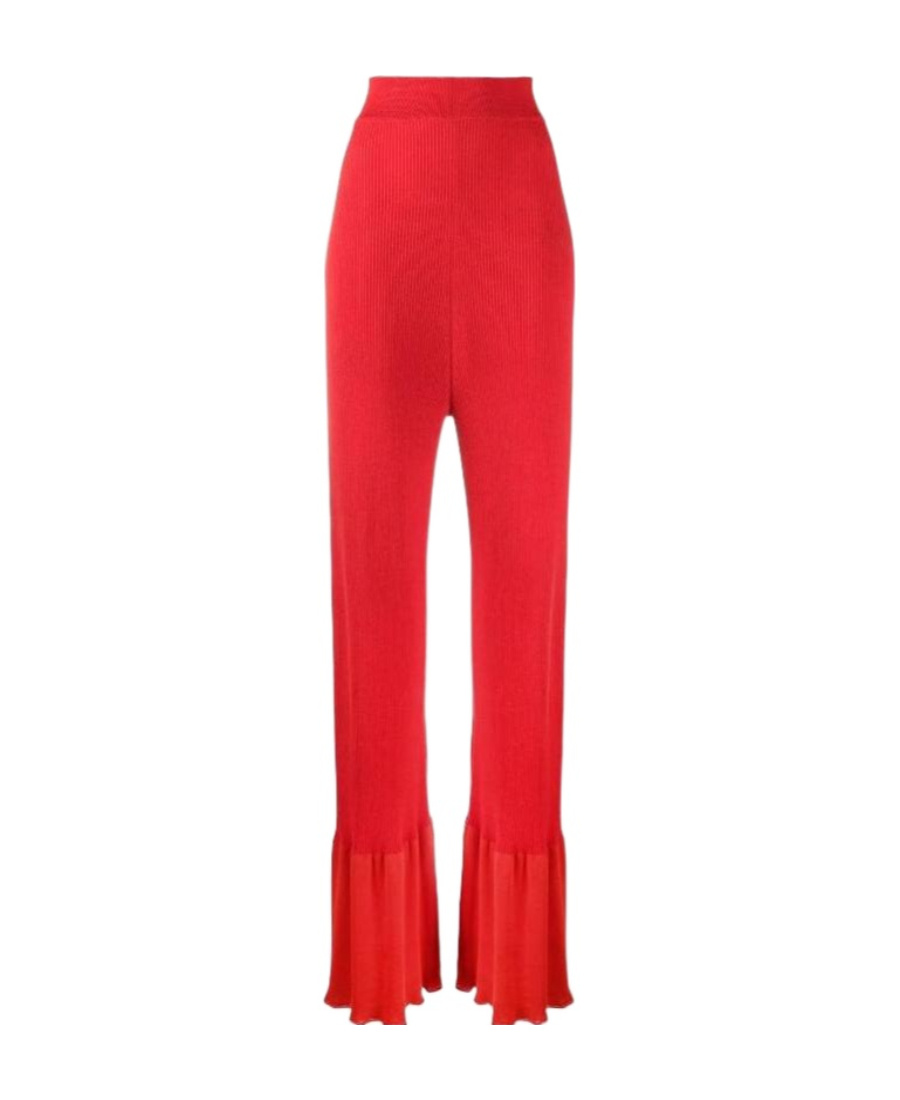 Stella Mccartney Fluted Ribbed Organic Cotton-blend Flared Pants In Red