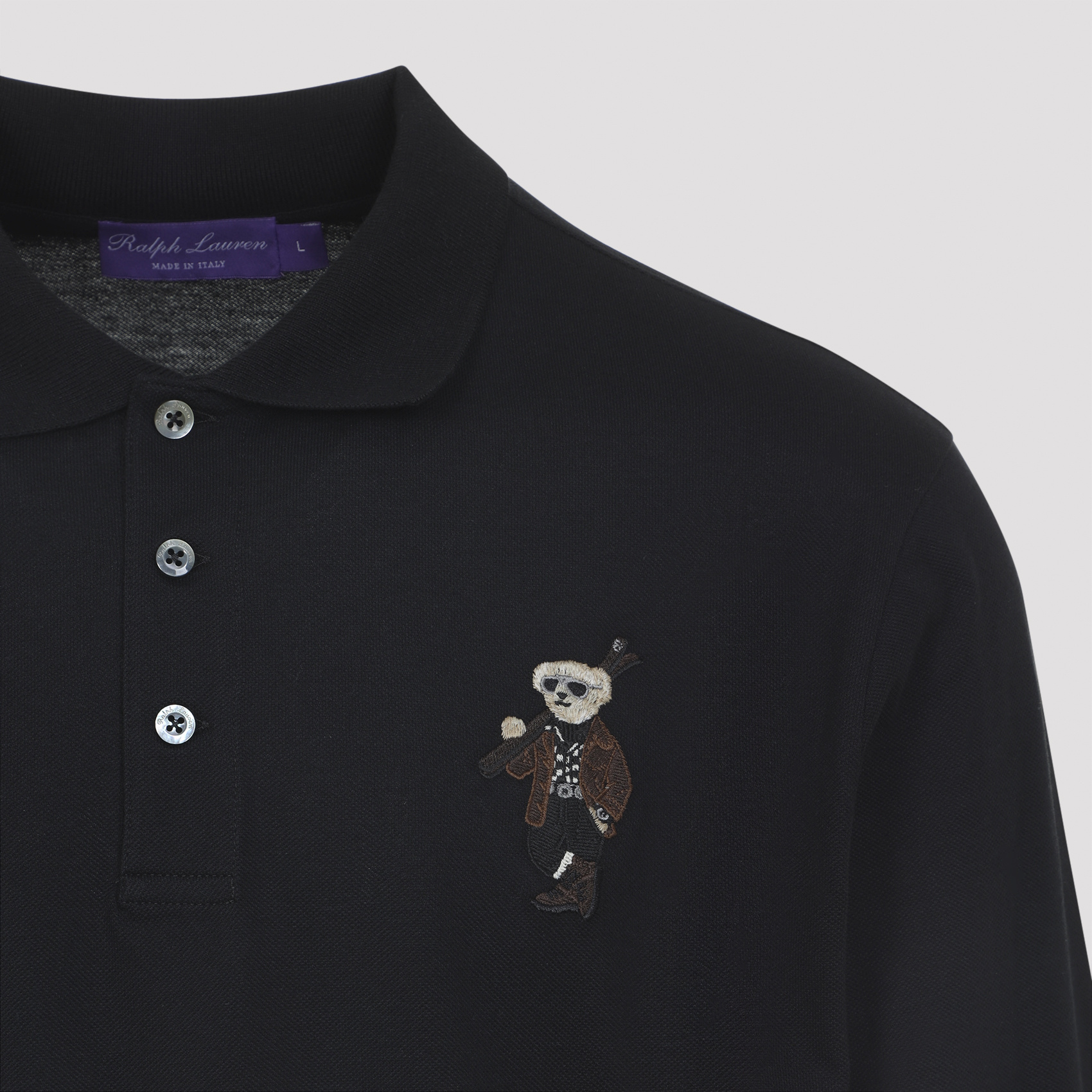 Ralph Lauren Long Sleeve Bear Cardigan With Ribbed Cuffs In Black