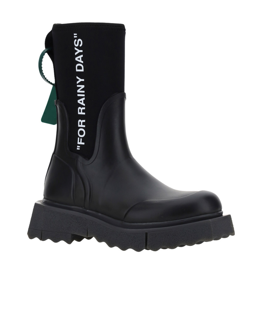 Off-white Sponge Black Logo-print Rain Boots In Black White