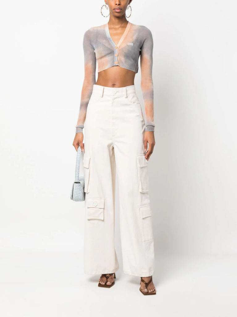 Off-white Faded-effect Cropped Cardigan In White