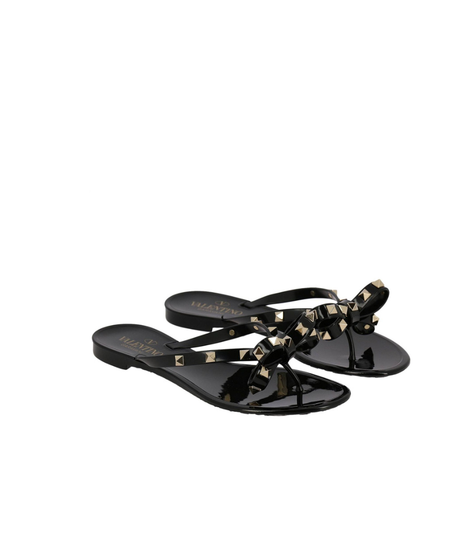 Valentino Heel Sandals With Bow Accent And Studded Embellishments In Black