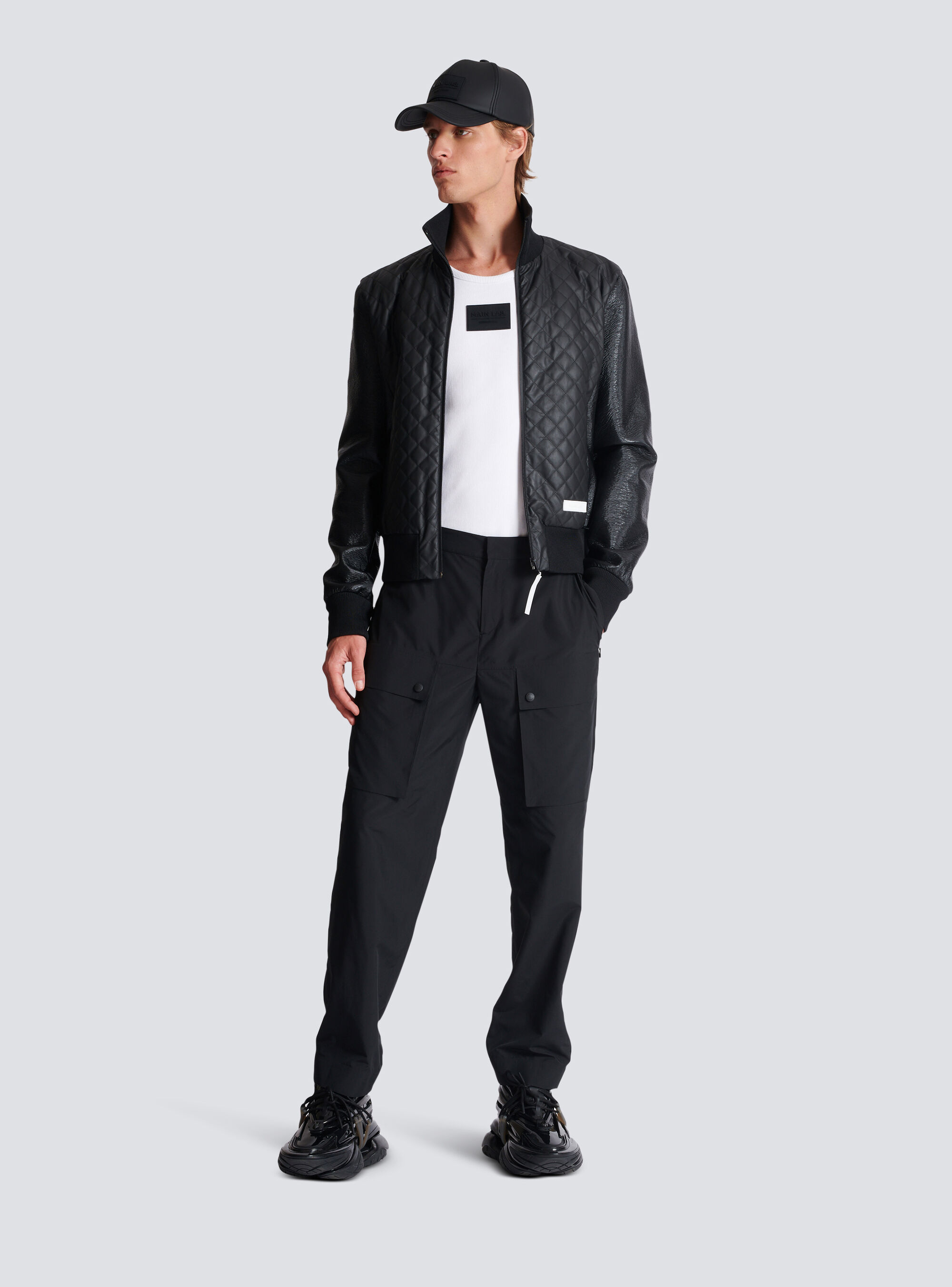 Balmain Black Main Lab Faux-leather Bomber Jacket In Black