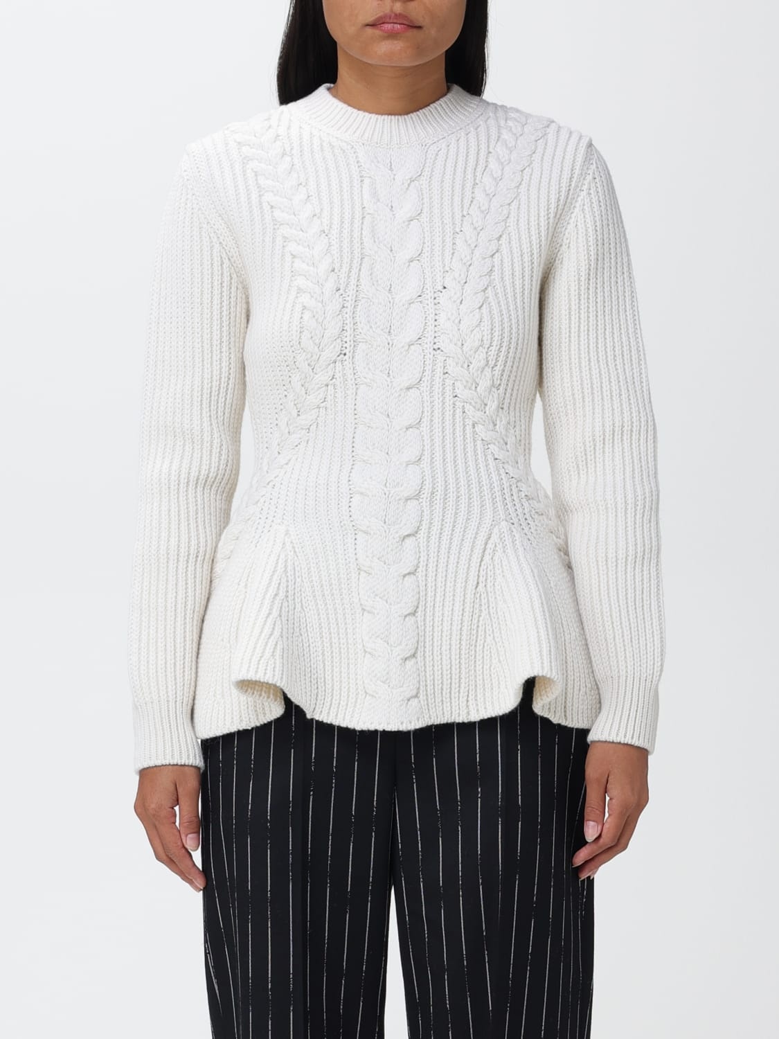 Alexander Mcqueen Peplum-hem Cable-knit Jumper In White