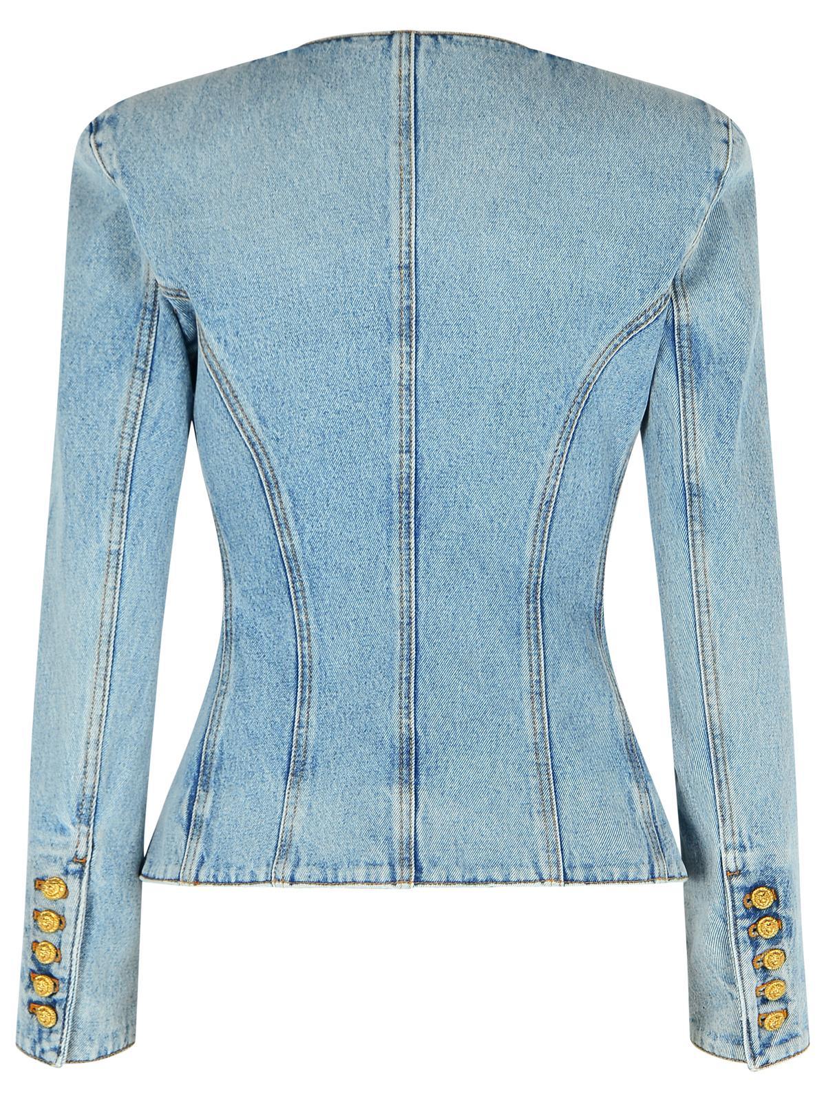 Balmain Padded-shoulder Buttoned Denim Jacket In Blue