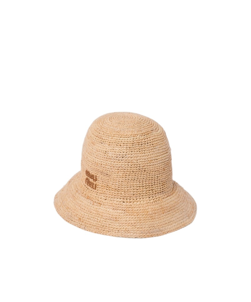 Miu Miu Logo-embroidered Raffia Sun Hat In Brown