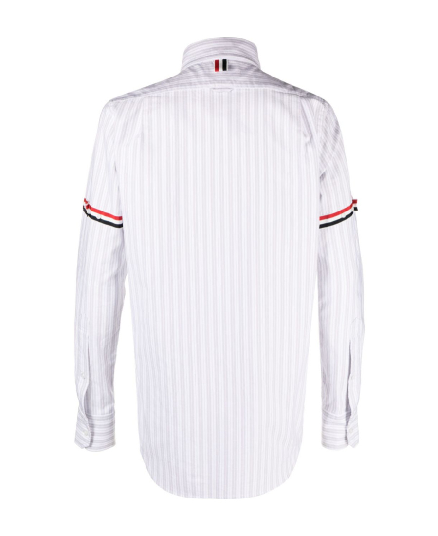 Thom Browne Grosgrain-band Striped Oxford Shirt In White