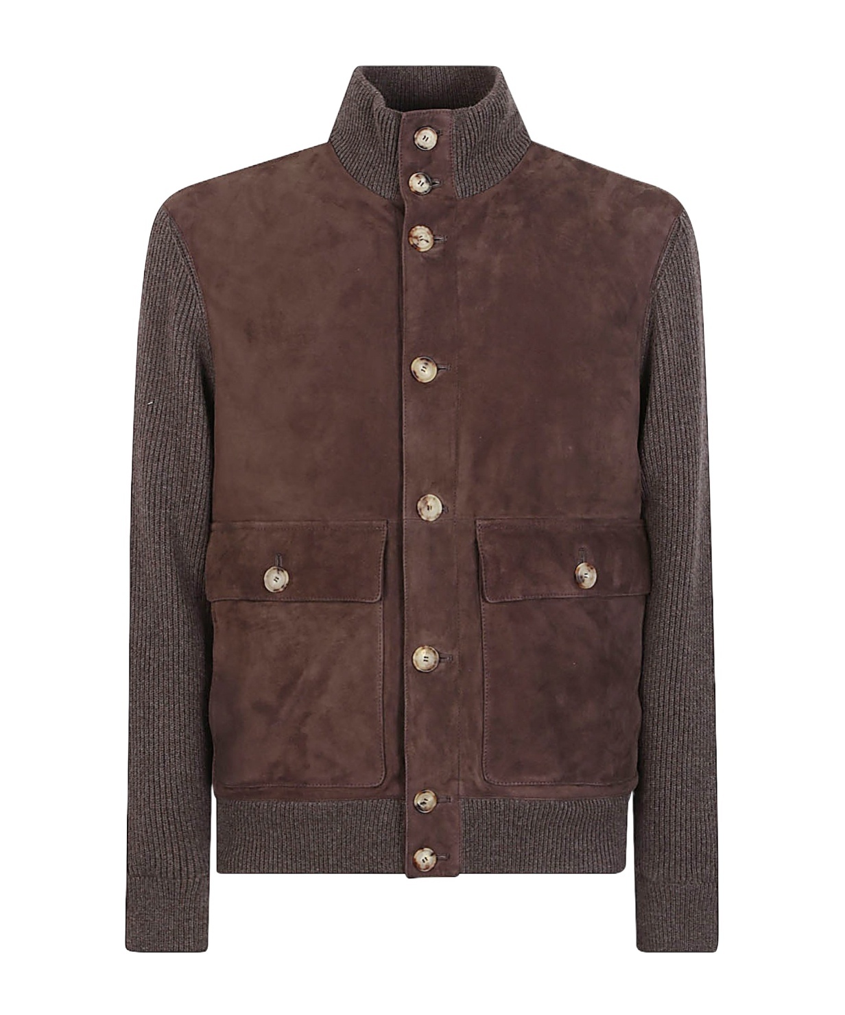 Brunello Cucinelli Bomber Jacket In Leather And Cashmere In Brown