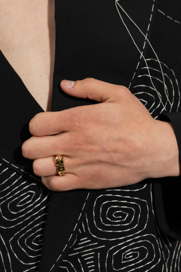 Alexander Mcqueen Skull Chain Ring In Yellow