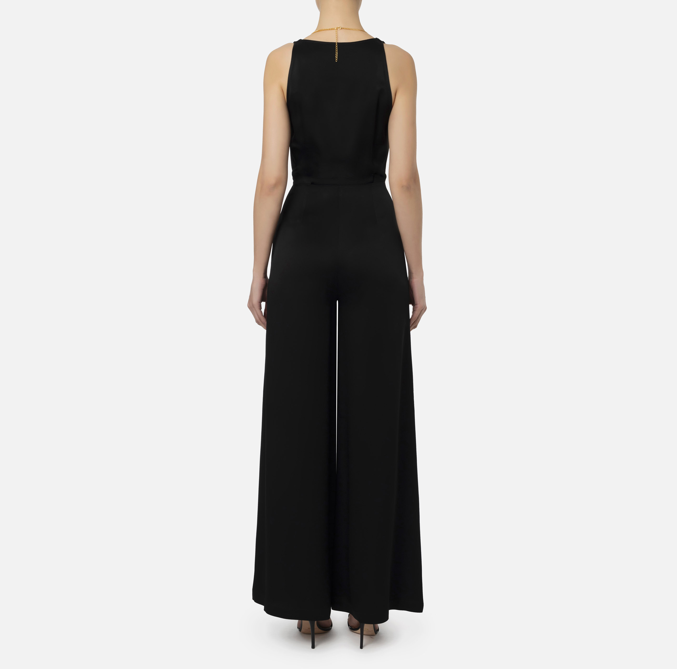Elisabetta Franchi Cowl Neck Body-chain Jumpsuit In Black