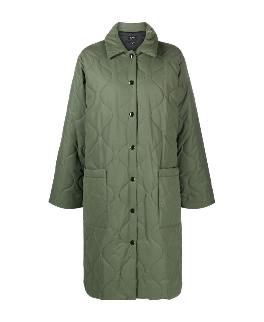 Shop Apc Single-breasted Quilted Coat In Green