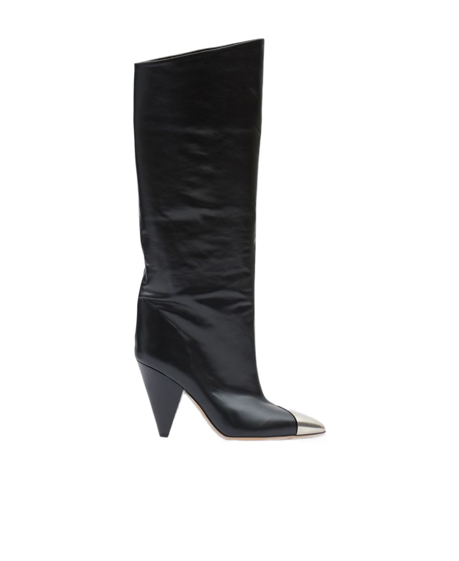 Isabel Marant Knee Leather Boots Metallic Detail In 01bk