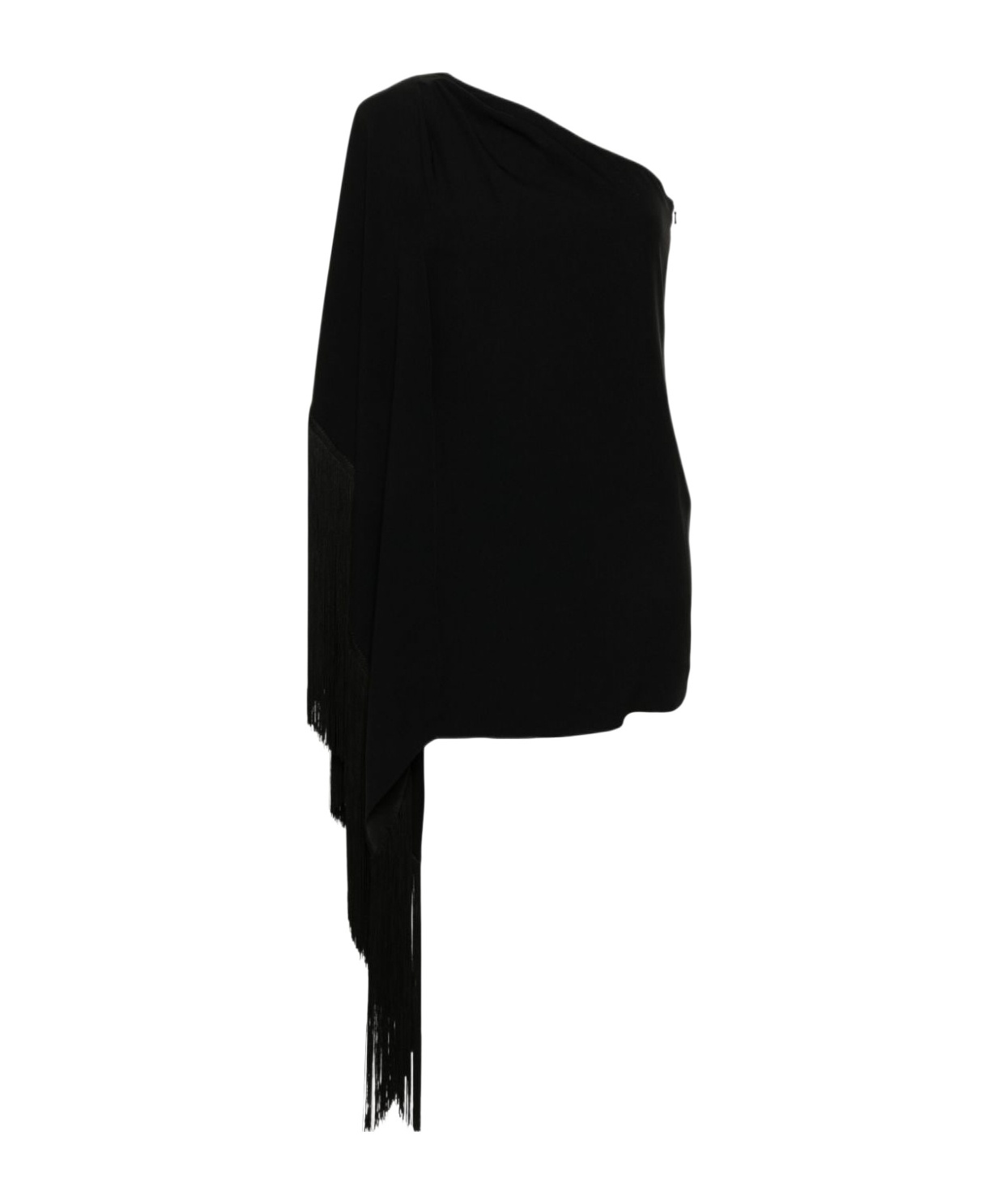 Moschino One-shoulder Fringe Mini Dress In Black
