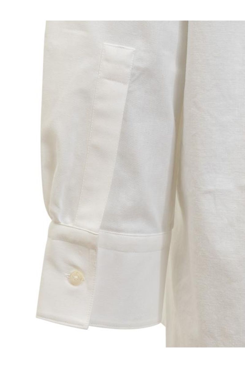 Marine Serre Crochet-panel Embroidered Long-sleeved Shirt In White