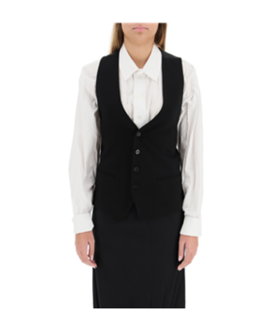 Ann Demeulemeester Sleeveless Waistcoat With V-neckline And Lace Detailing In Black