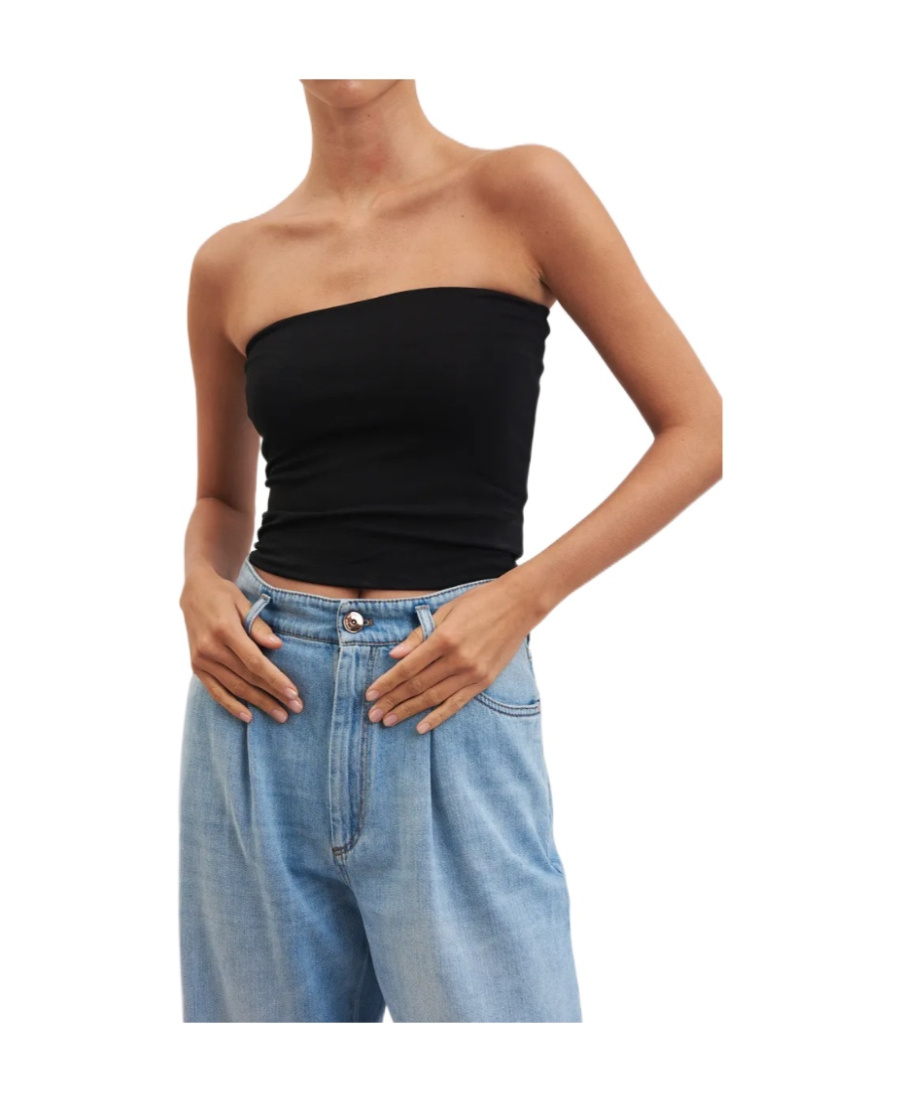 Brunello Cucinelli Black Solid Strapless Top In Blue